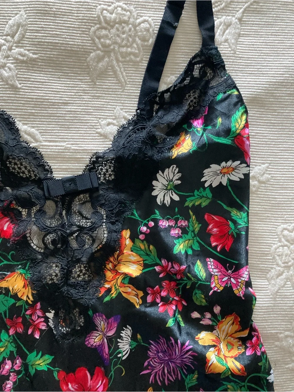 Victoria's Secret Black Floral Lace-Trim Camisole